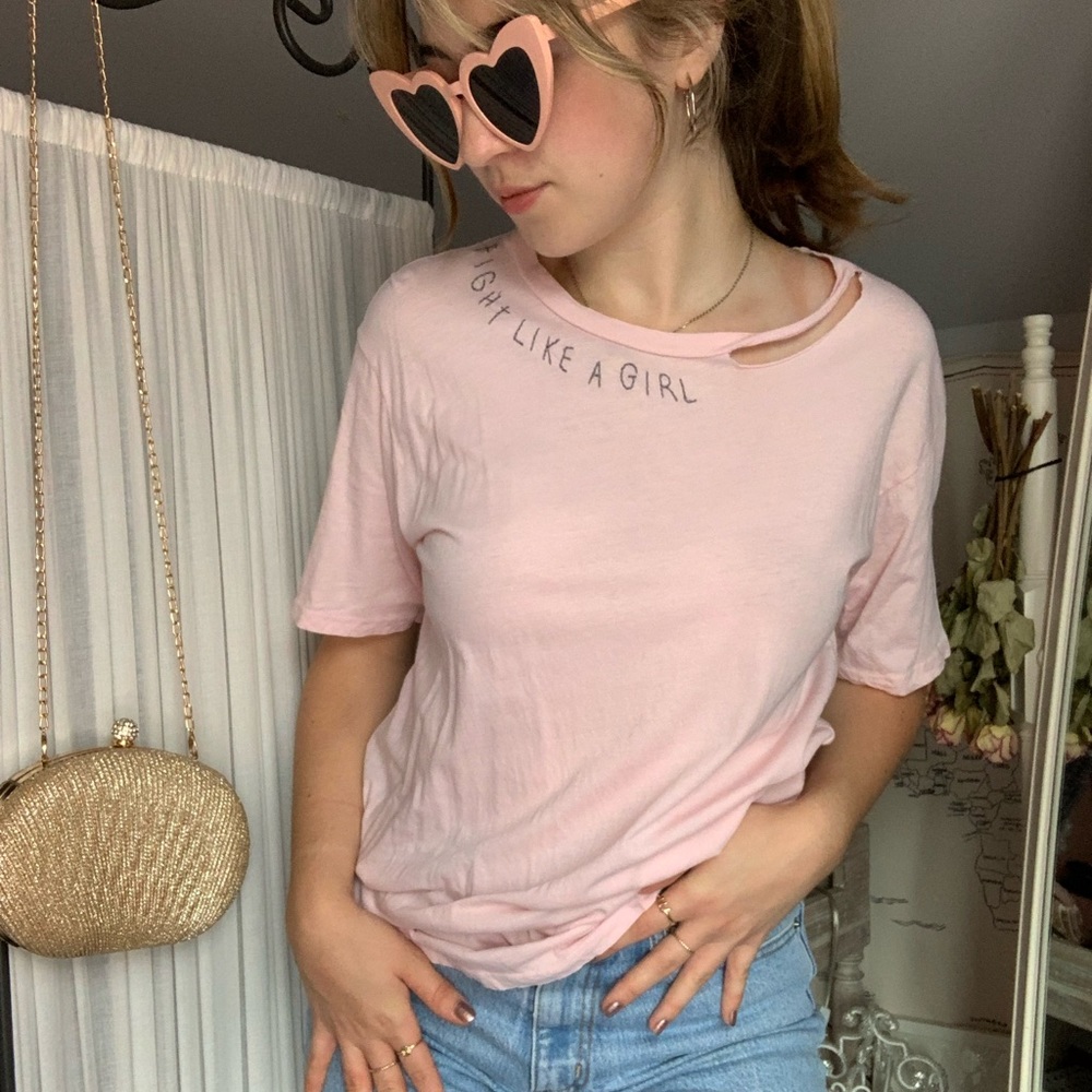 Urban Outfitters Project Social T fight like a girl embroidered pink M tshirt